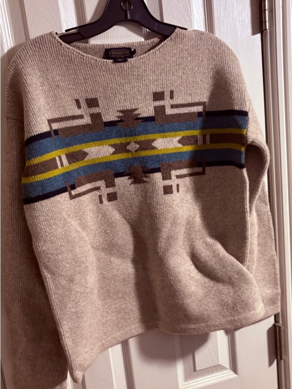 Pendleton Sweater with Aztec Stripe - Beige, Blue, Olive size X